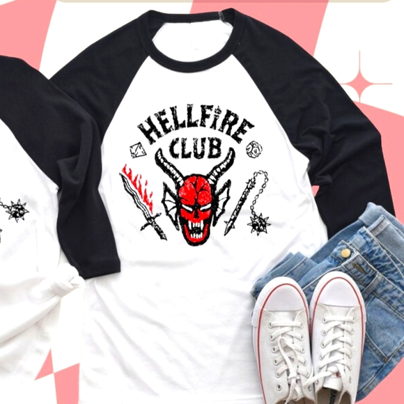 Hellfire Club Distressed Retro Baseball Raglan Tee - Picture 2 of 3